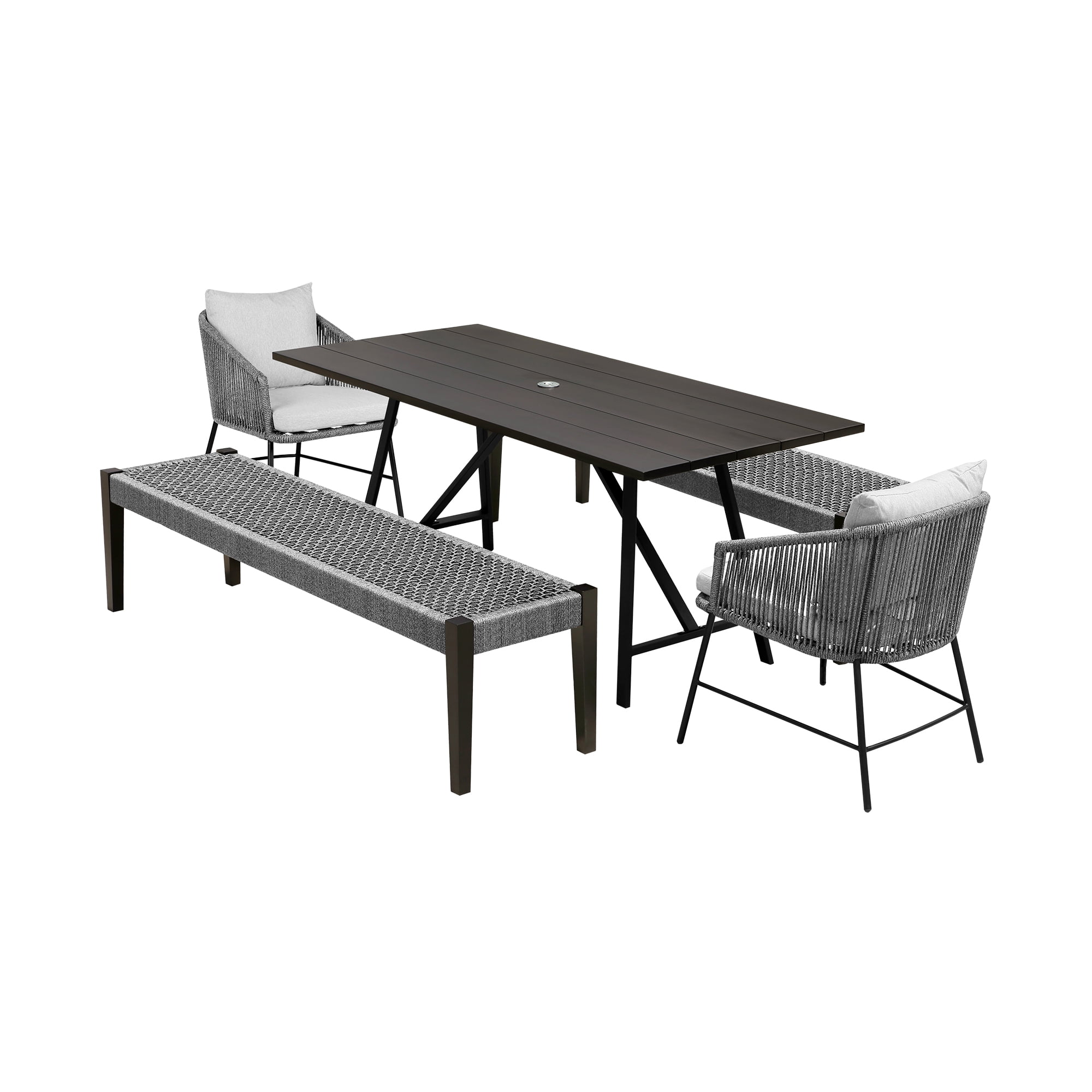 8-Person Dark Eucalyptus Wood and Gray Rope Outdoor Dining Set