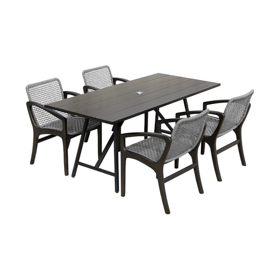 Koala and Brighton 5 Piece Outdoor Patio Dining Set in Dark Eucalyptus Wood and Grey Rope