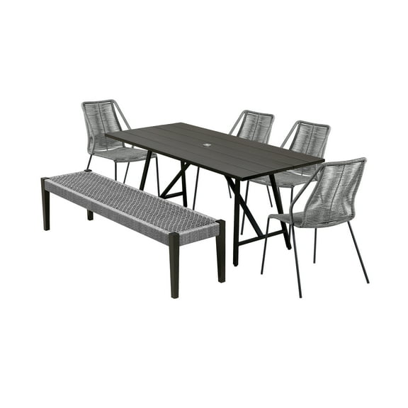 Armen Living Koala Clip Camino 6-Piece Outdoor Wood Dining Set in Gray/Black
