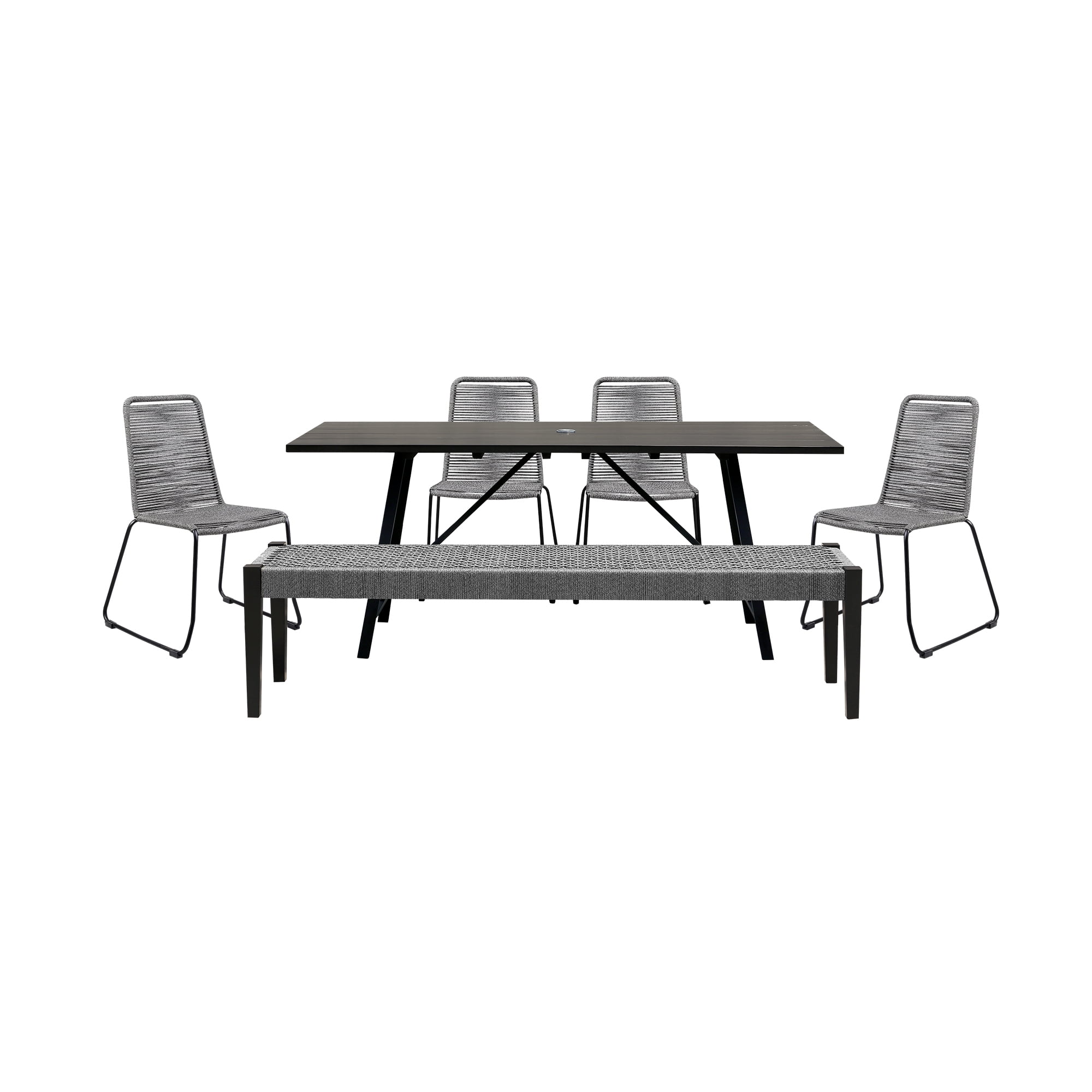 Gray and Black Eucalyptus Wood 6-Piece Outdoor Dining Set
