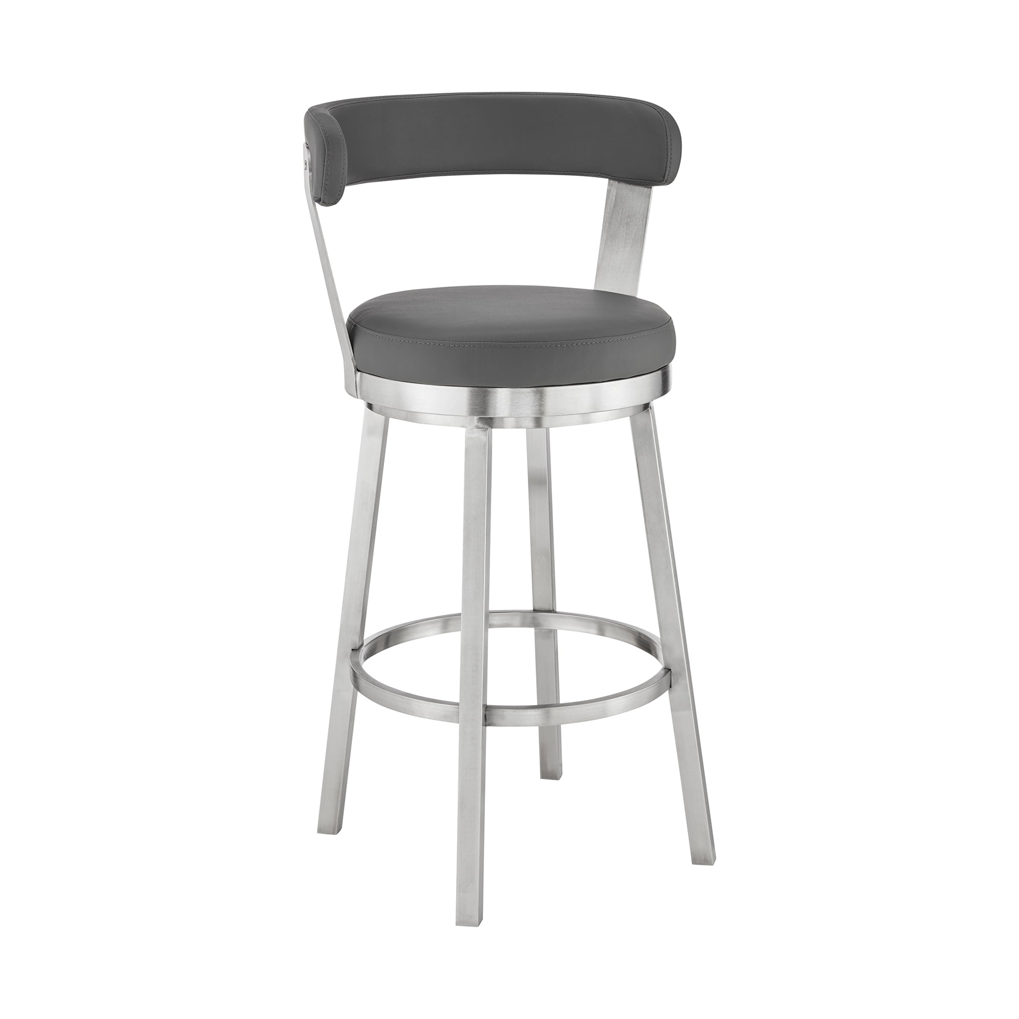 Armen Living Indoor Khalia Adjustable Swivel Gray Faux Leather and Black Wood Bar Stool with Black Base