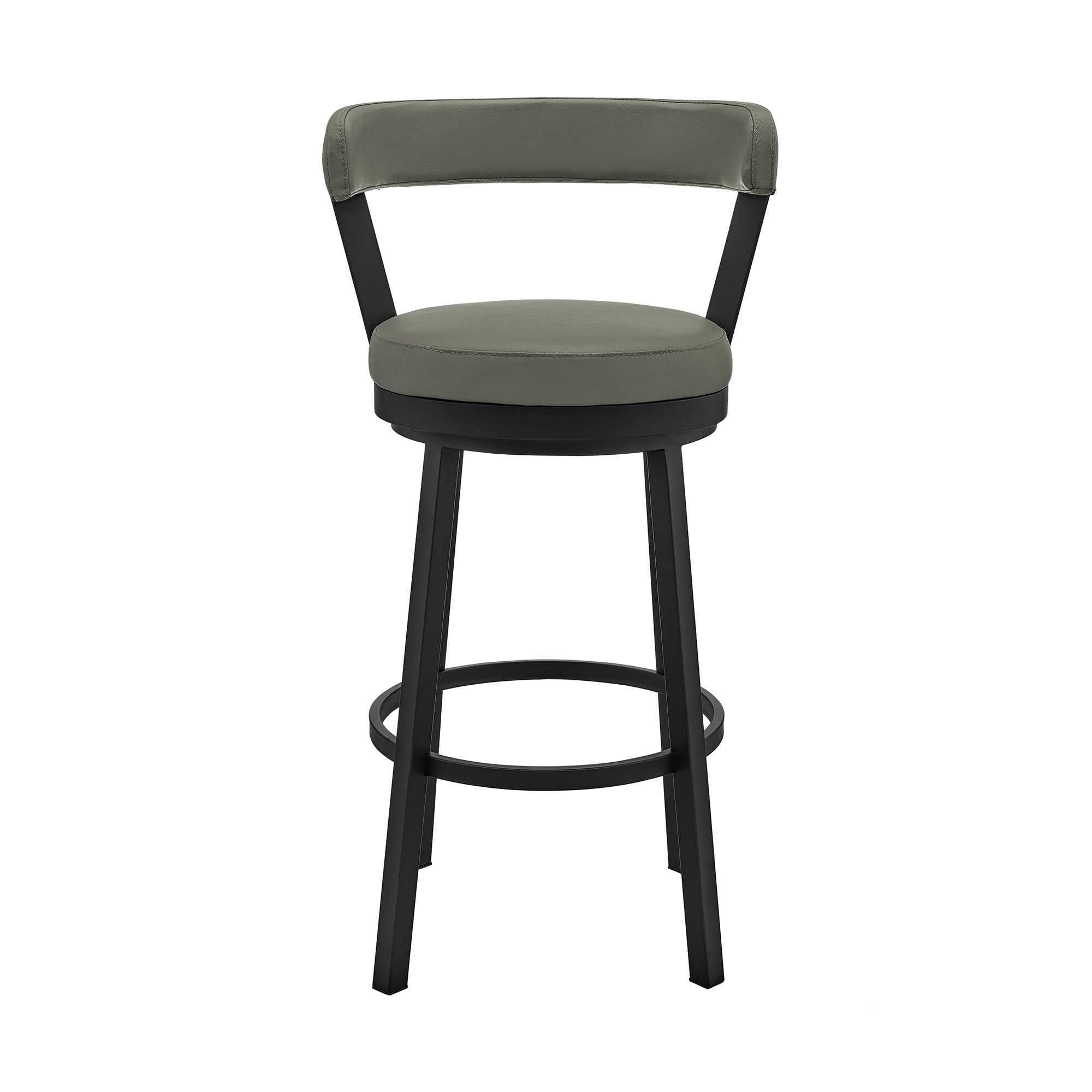 Kobe 30" Black Finish Swivel Bar Stool with Gray Faux Leather