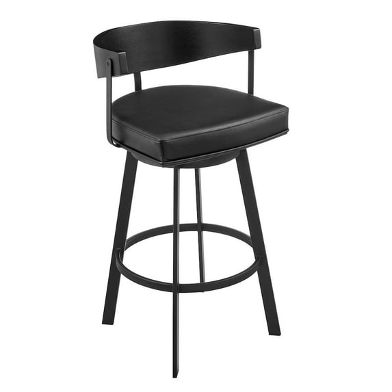 Armen Living 30" Swivel Bar Stool in Black Iron with Black Walnut Finish