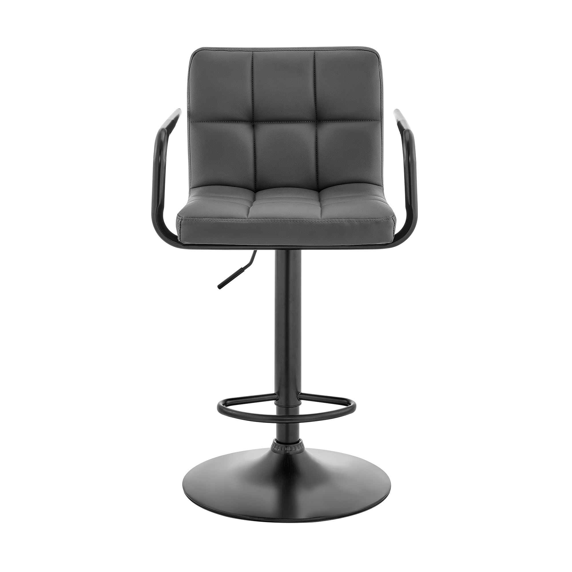 Adjustable Gray Faux Leather Swivel Bar Stool with Chrome Base
