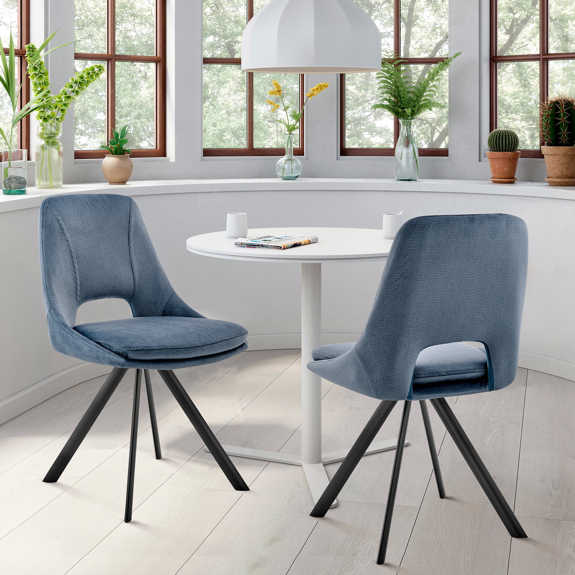Blue Velvet Upholstered Side Chair with Black Metal Frame, 18" x 24"