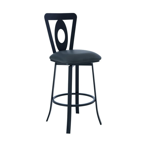 Armen Living Lola Contemporary 26" Counter Height Barstool in Matte Black Finish and Grey Faux Leather