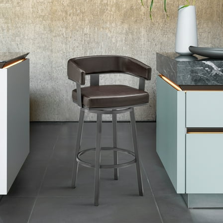 Lorin 26" Counter Height Swivel Bar Stool in Java Finish and Chocolate Faux Leather