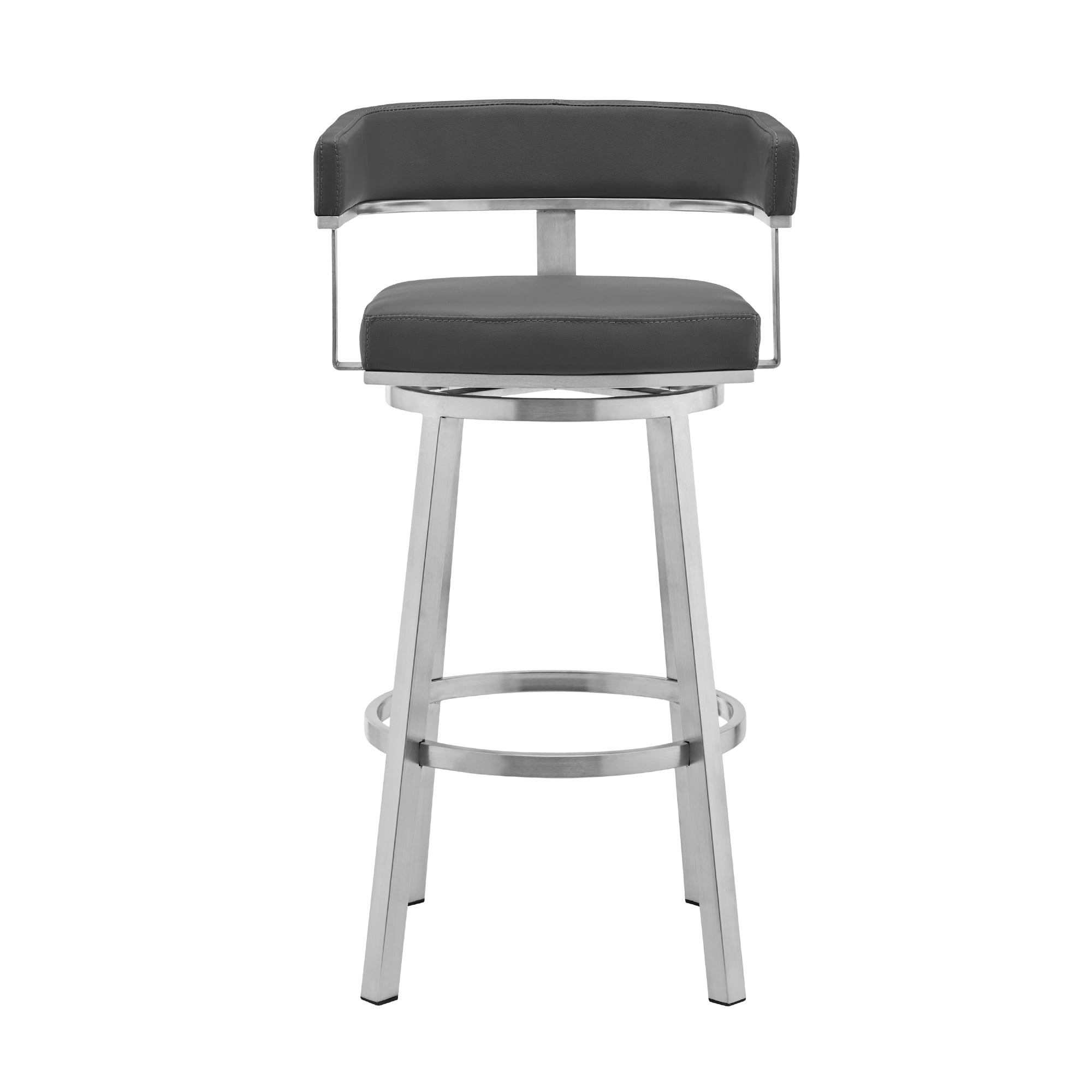 Lorin 26" Gray Faux Leather Swivel Counter Stool with Stainless Steel Frame