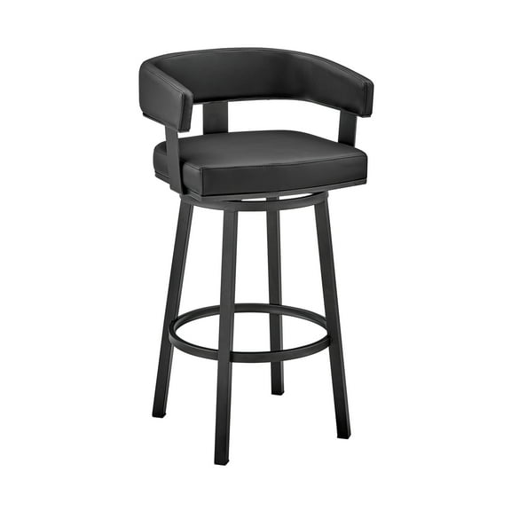 Armen Living Lorin30" Bar Height Swivel Bar Stool in Black Finish and Black Faux Leather