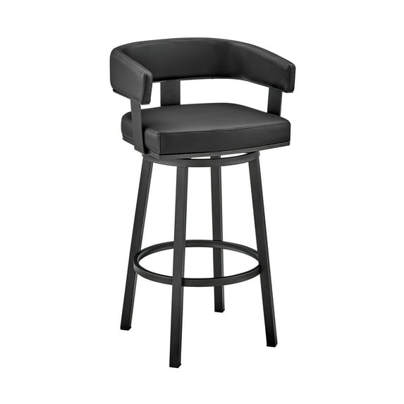 Armen Living Lorin30" Bar Height Swivel Bar Stool in Black Finish and Black Faux Leather