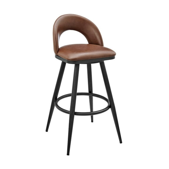Armen Living Lottech 26" Metal & Faux Leather Counter Stool in Black/Brown