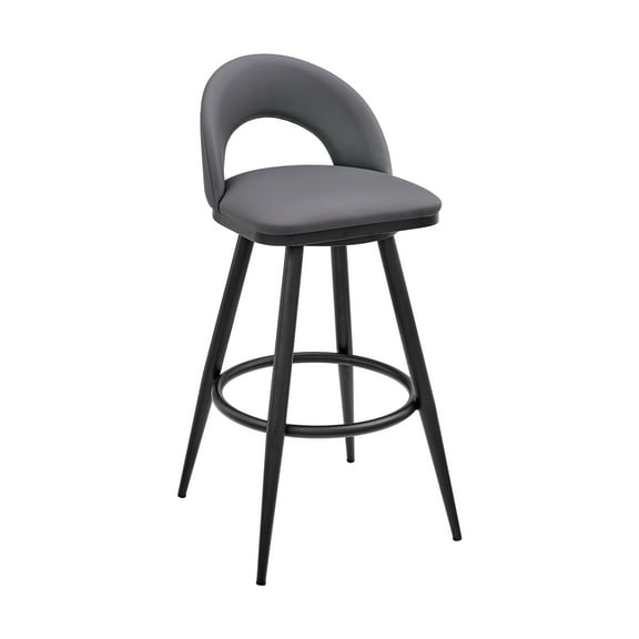 Armen Living Lottech 26" Metal & Faux Leather Counter Stool in Black/Gray