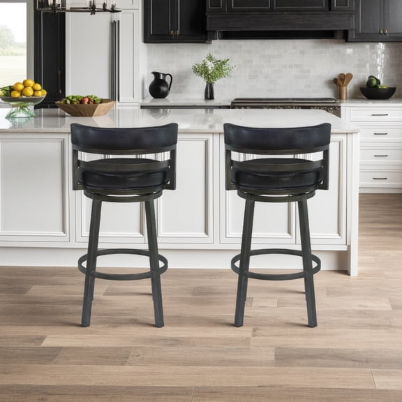 Madrid 26" Counter Height Swivel Ford Black Faux Leather and Mineral Finish Bar Stool