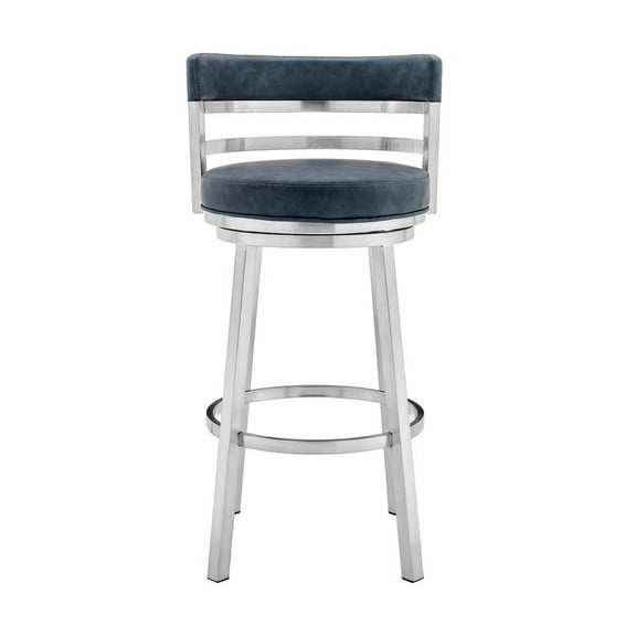 Quinn Contemporary Adjustable Swivel Accent Chair in Polished Steel Finish with Spa Blue Fabric