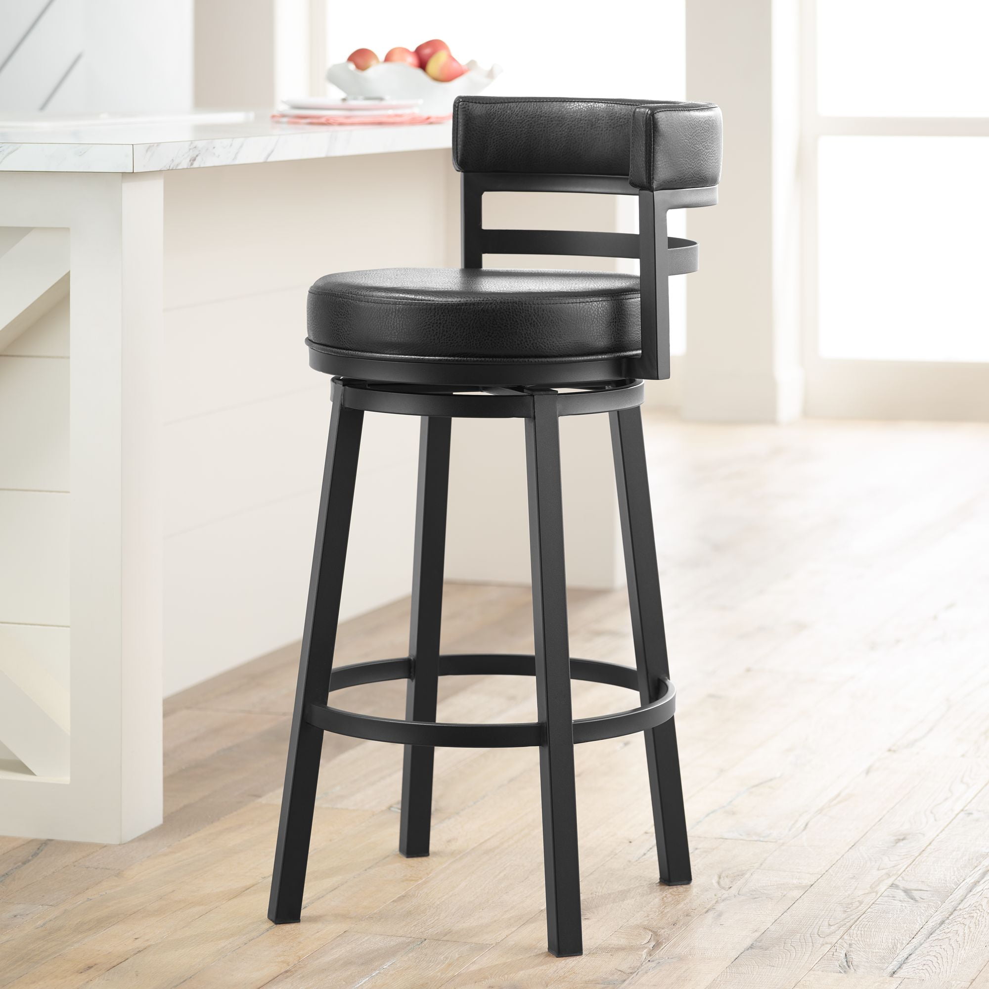 Armen Living Madrid 30" Bar Height Metal Swivel Barstool in Ford Black