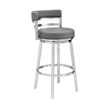 Madrid 30" Seat Height Swivel Bar Stool with Brushed Stainless Steel and Gray Faux Leather