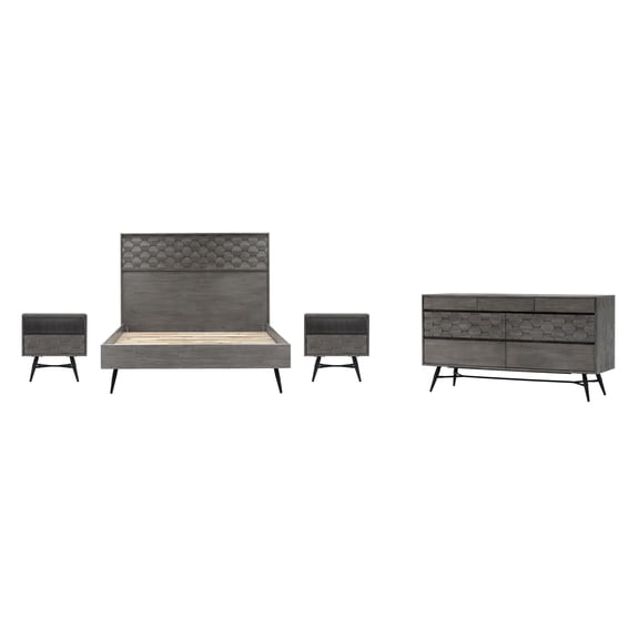 Armen Living Makena 4-Piece Modern Wood Queen Bedroom Set in Natural