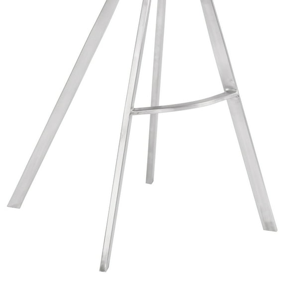 Armen Living Marley 30" Bar Height Barstool in Brushed Stainless Steel with Vintage Grey Faux Leather and Walnut Wood Back