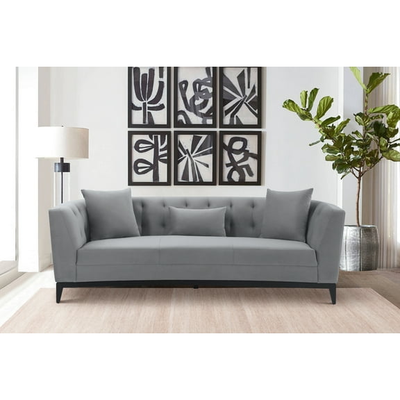 Armen Living Melange Modern Velvet & Wood Sofa in Gray/Black