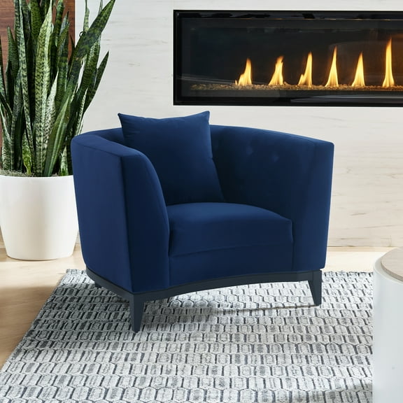 Armen Living Melange Blue Fabric Upholstered Accent Chair with Black Wood Base
