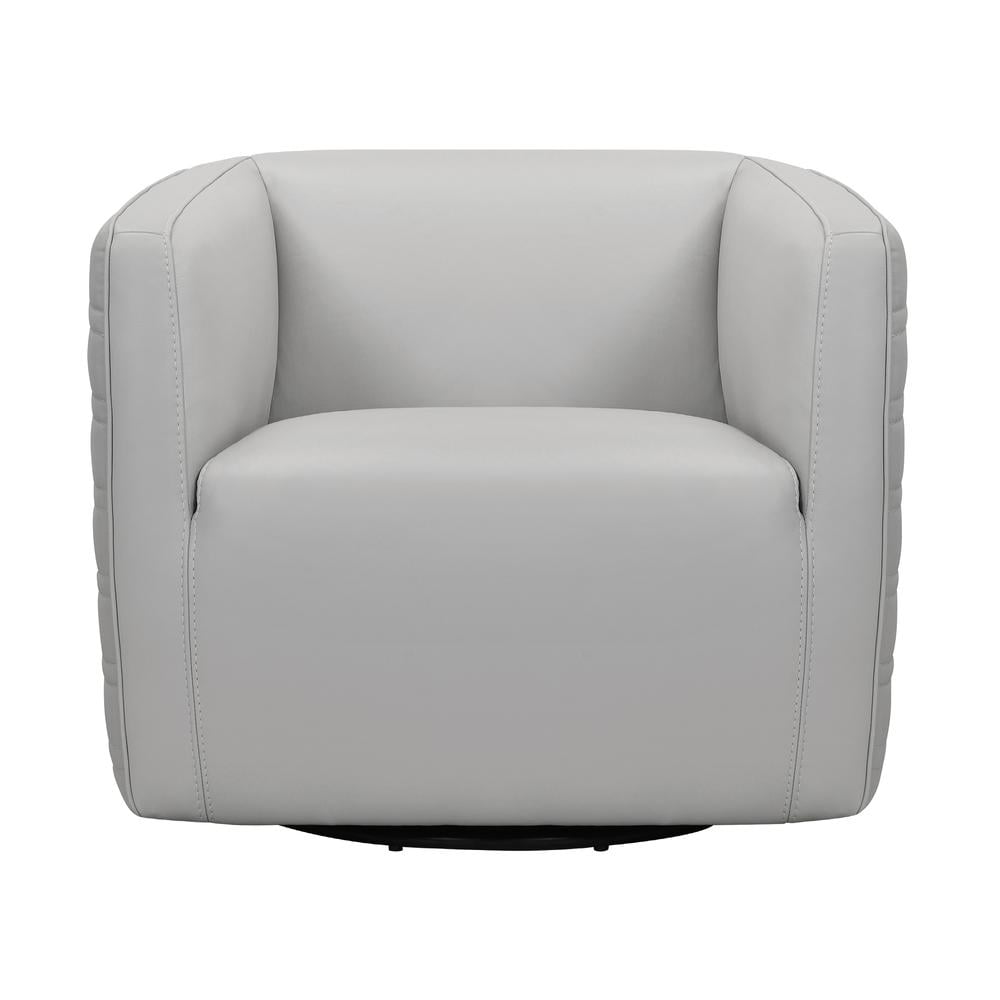 Dove Gray Genuine Leather Swivel Barrel Chair with Wood Frame