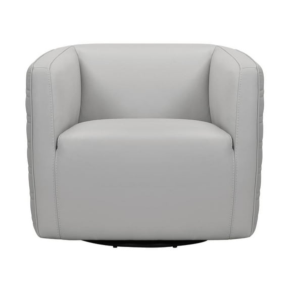 Armen Living Melanie Modern Leather Swivel Barrel Chair in Gray