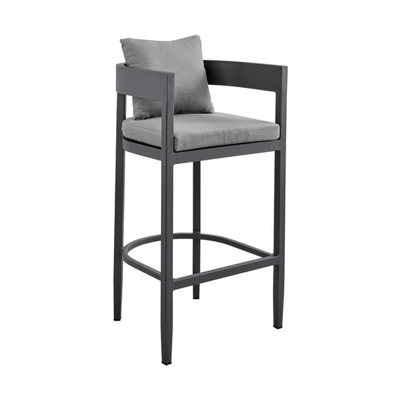 Armen Living Menorca 26" Aluminum Outdoor Counter Height Bar Stool in Gray