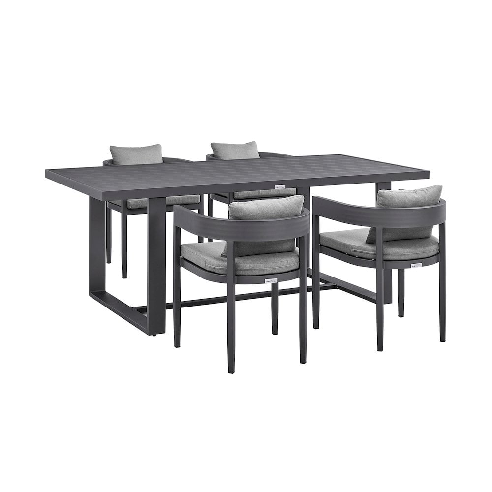 Modern Dark Gray Aluminum 5-Piece Outdoor Dining Set with Cushions
