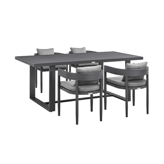 Armen Living Menorca Outdoor Patio 5-Piece Dining Table Set in Aluminum with Grey Cushions