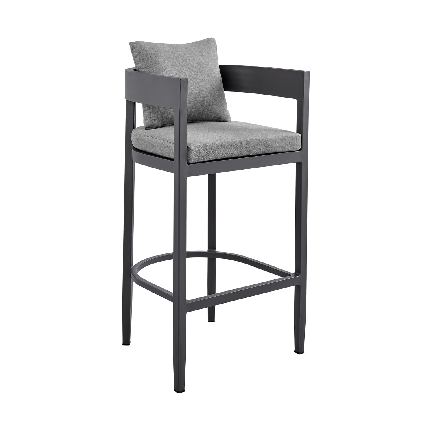 Armen Living Menorca Outdoor Patio Bar Stool in Aluminum with Grey