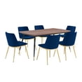 thumbnail image 1 of Armen Living Messina 7-Piece Rectangular Velvet/Wood Dining Set in Blue/Walnut, 1 of 3