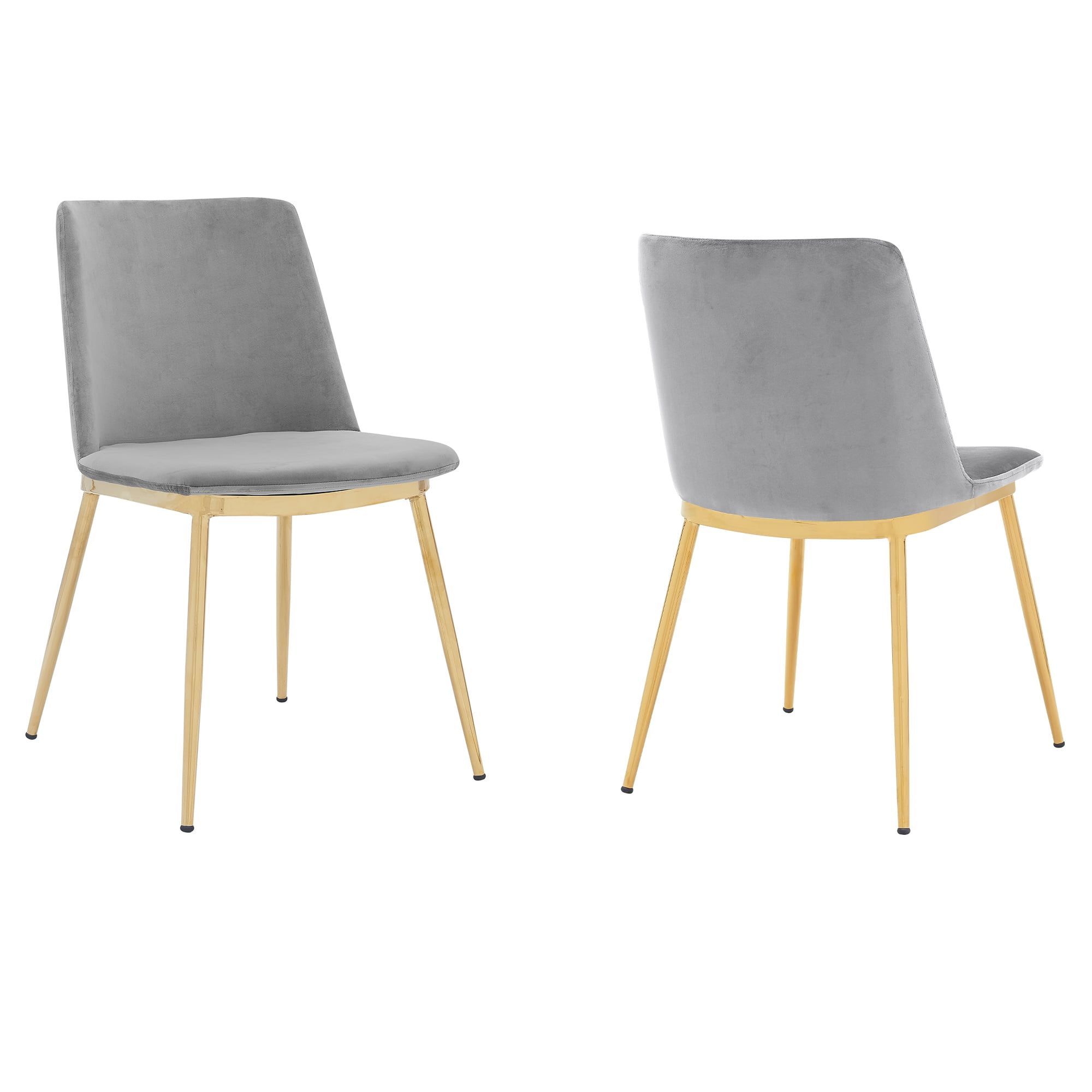 Contemporary Gray Velvet Side Chairs with Gold Metal Legs