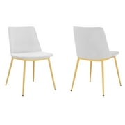 Armen Living Messina Velvet/Metal Dining Room Chairs in White/Gold (Set of 2)