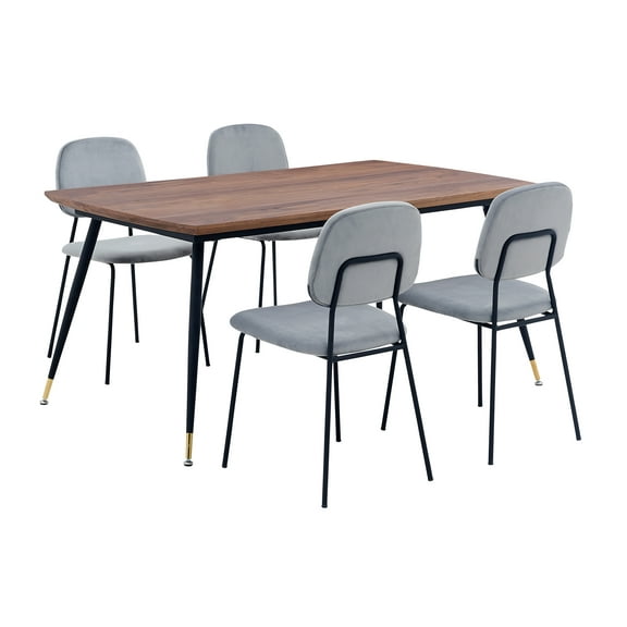 Armen Living Messina and Lucy Gray Velvet 5 Piece Rectangular Dining Set