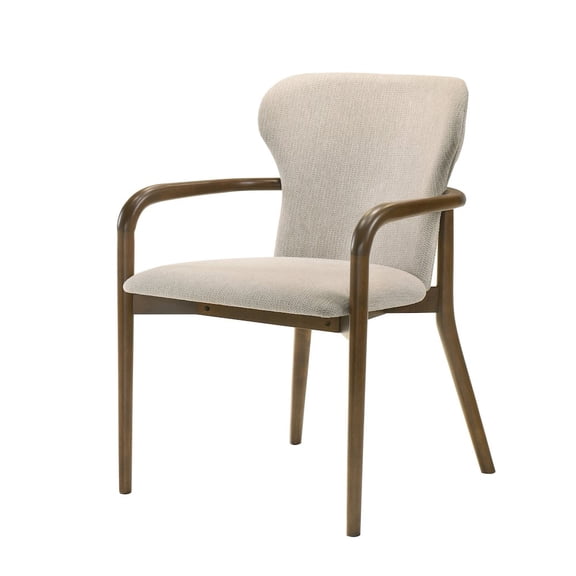 Armen Living Mid-Century Modern Cream Upholstered Walnut Finished Solid Wood Dining Chair