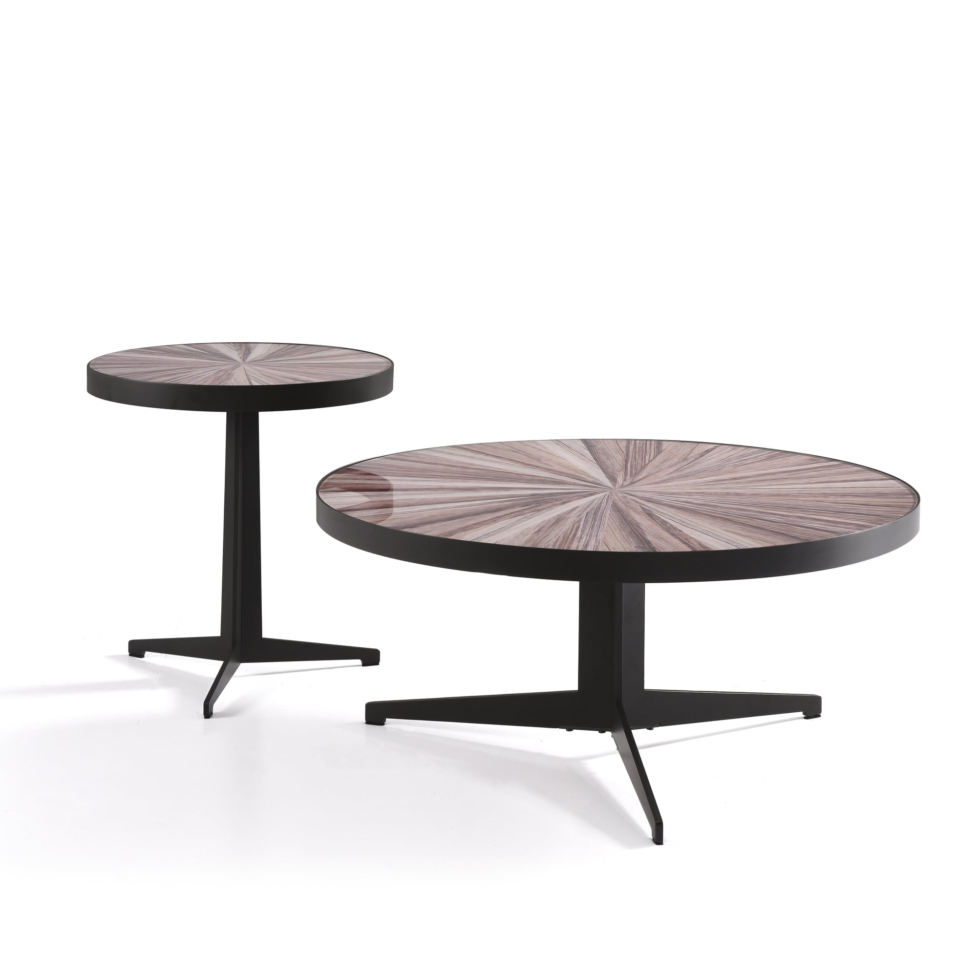 Beka Mid-Century Round Maroon Coffee Table Set with Tempered Glass Top - Set of 2