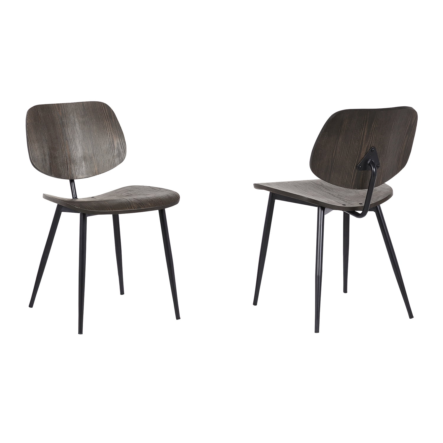 Miki Contemporary Walnut and Black Metal Dining Side Chairs (Set of 2)
