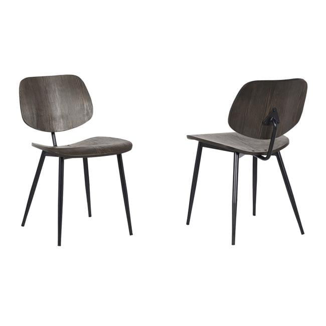 Miki Contemporary Walnut and Black Metal Dining Side Chairs (Set of 2)