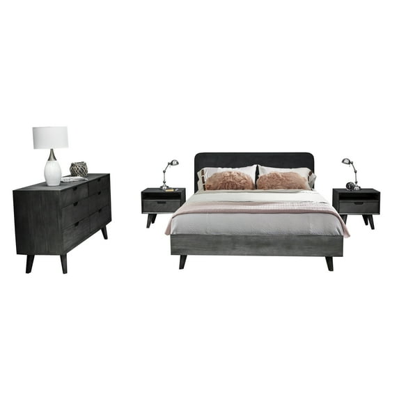 Armen Living Mohave 4-Piece Modern Wood King Bedroom Set in Tundra Gray