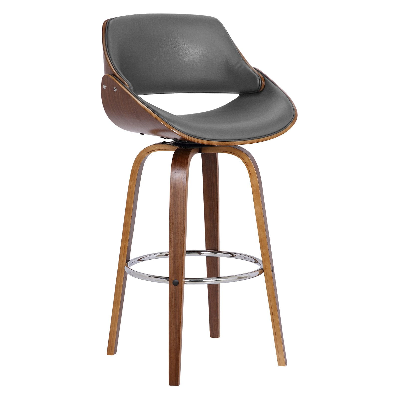 Contemporary Walnut and Grey Leather Swivel Counter Stool