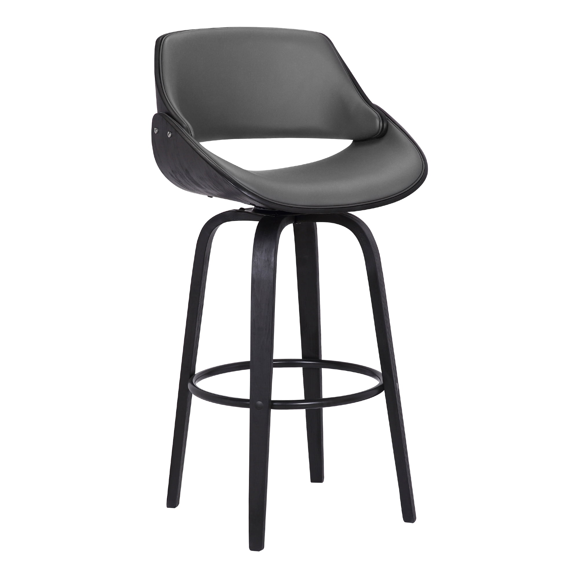 Sleek Modern 41.5" Swivel Barstool in Gray Faux Leather and Black Wood