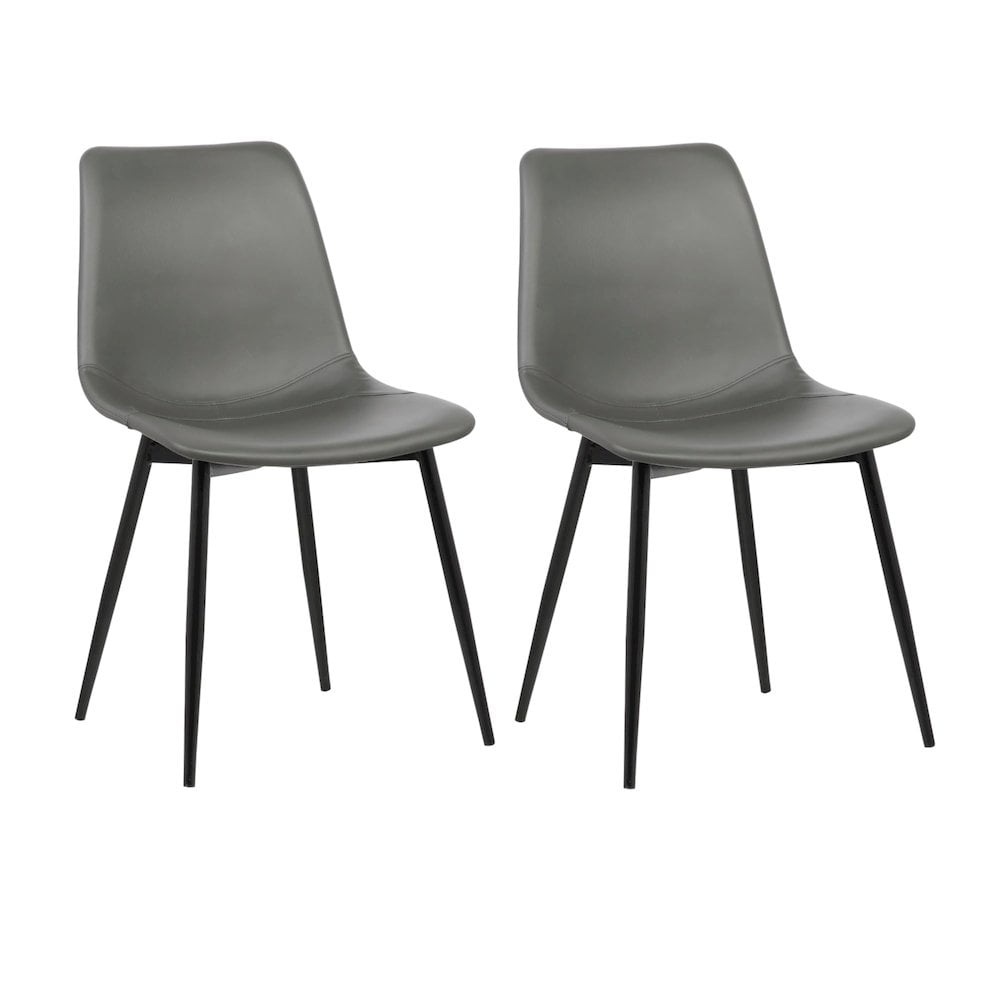 Gray Faux Leather Dining Chairs with Black Metal Legs, Set of 2