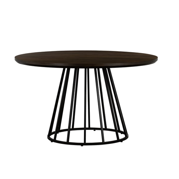 Armen Living Motion Round Contemporary Wood & Metal Dining Table in Oak/Black