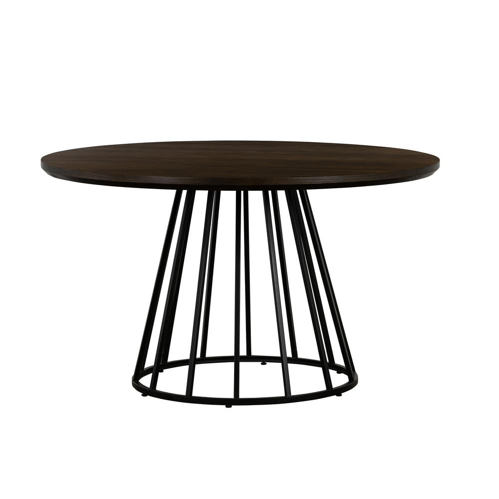 Motion Oak and Metal Round Dining Table, Seats 4, 51"
