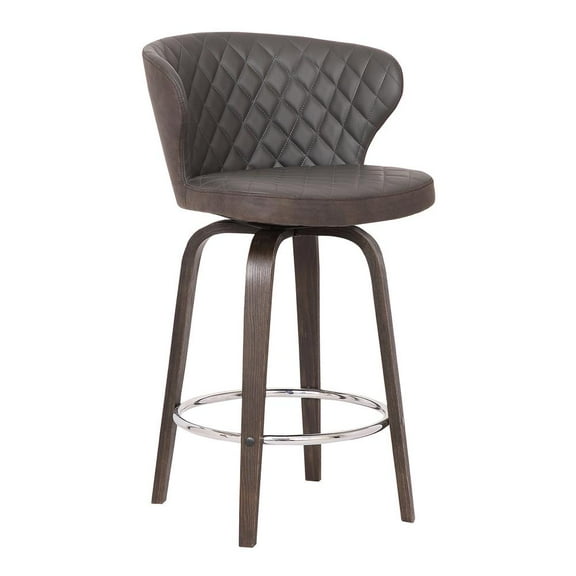 Armen Living Mynette 30" Faux Leather & Wood Swivel Bar Stool in Brown