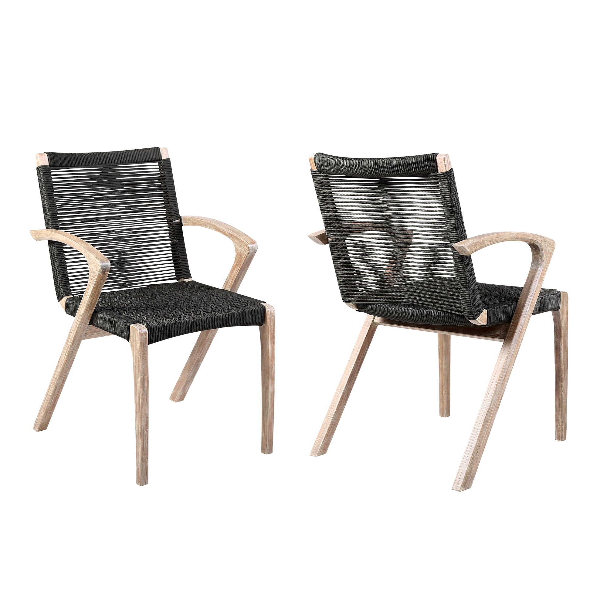 Black Rope and Eucalyptus Outdoor Dining Arm Chairs, Set of 2