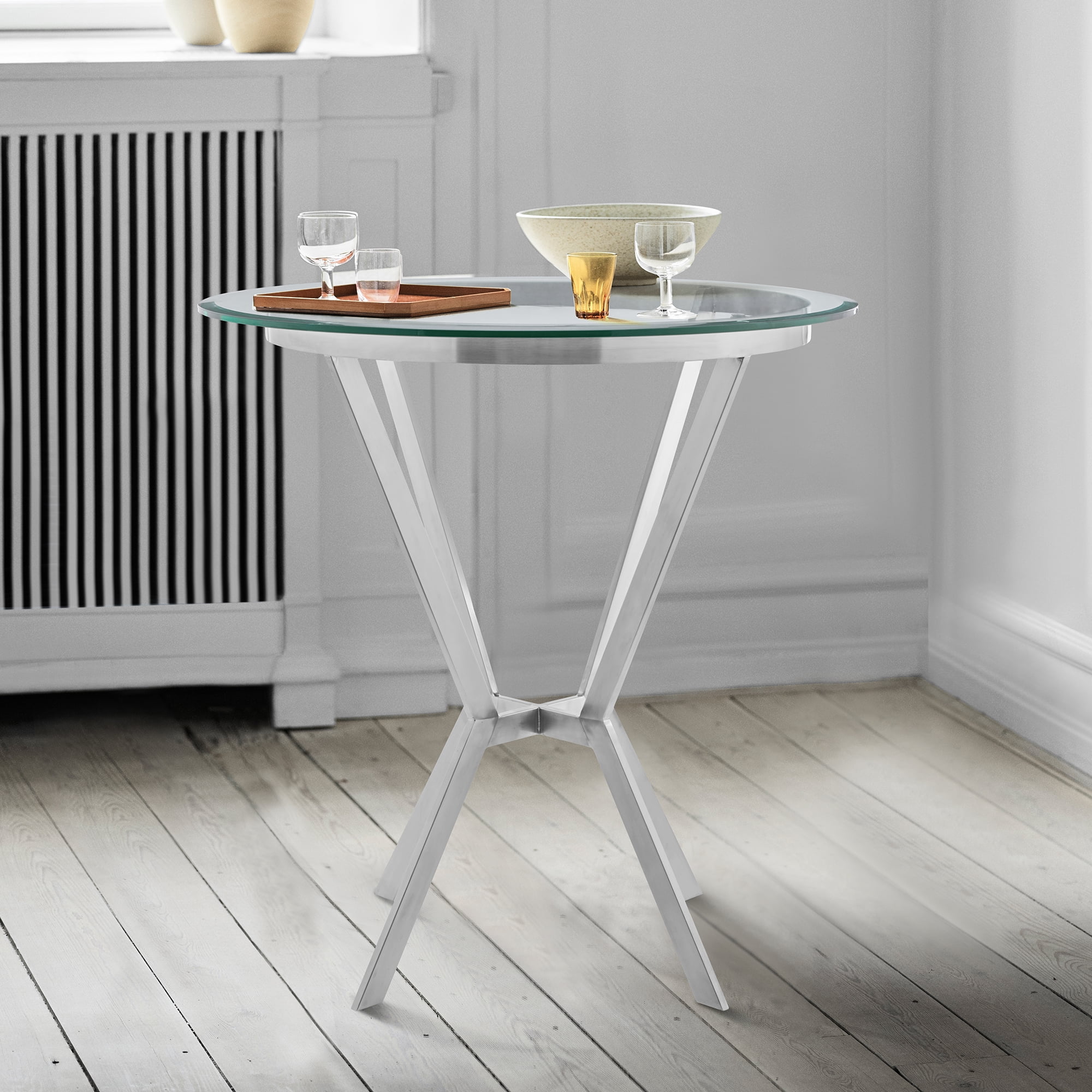 36" Naomi Round Glass & Stainless Steel Counter Height Table