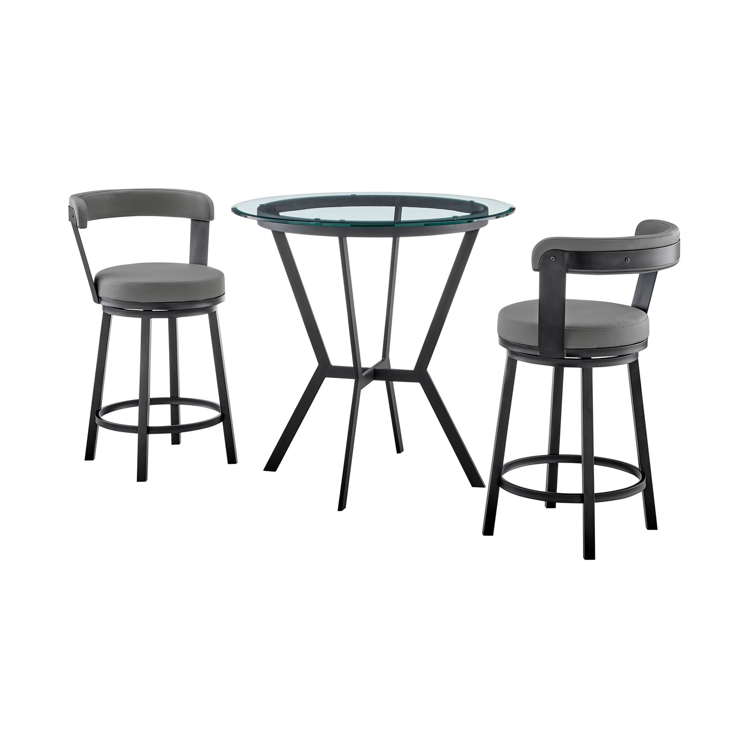 Naomi and Bryant Black Metal and Grey Faux Leather Pub Set