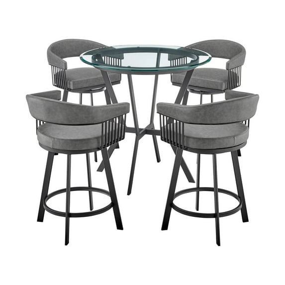 Armen Living Naomi and Chelsea 5-Piece Counter Height Dining Set in Black Metal and Grey Faux Leather