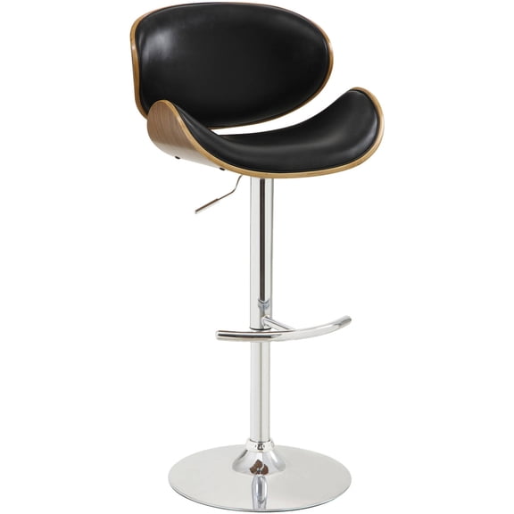 Armen Living Naples Barstool, Chrome Finish with PU Upholstery and Walnut Veneer Back